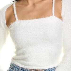 NWT$465 ALICE + OLIVIA Soft White Fuzzy Crop Top Tank Sz M